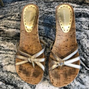 3/$15 Gianni Bini 2 inch heal sandals gold and cork size 7